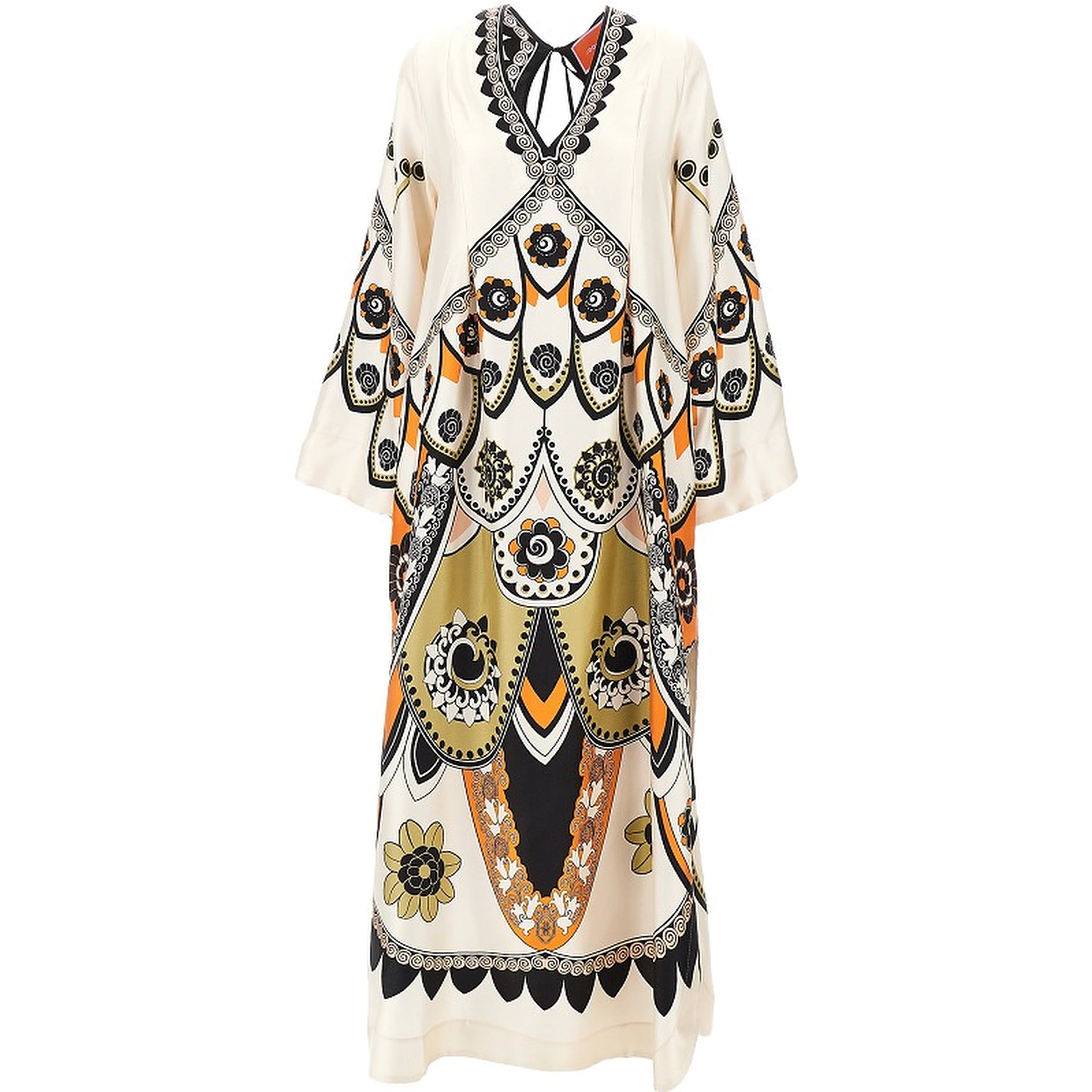 Printed silk 'Twin Flame' long dress