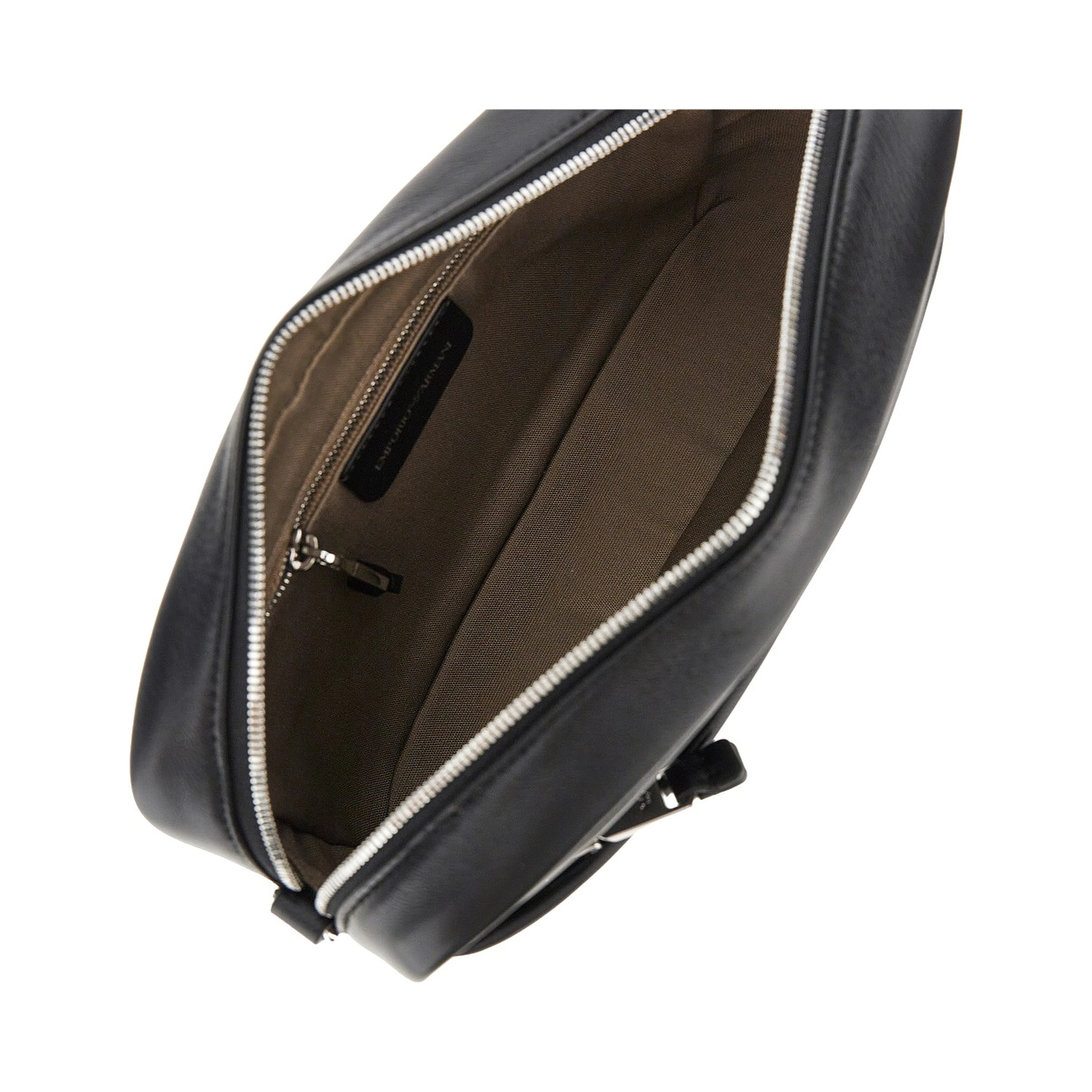 Leather camera bag with logo