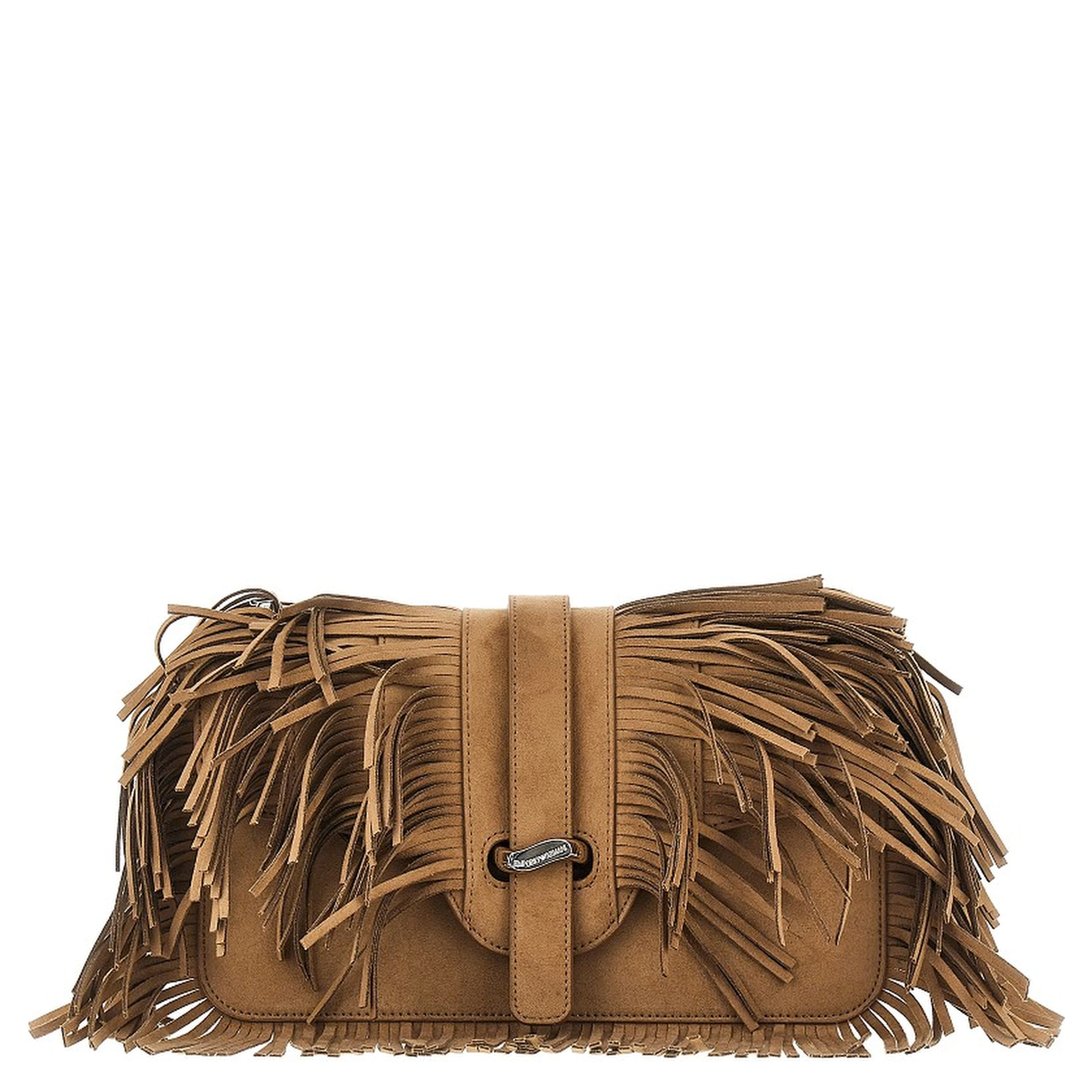 Faux suede leather bag with fringes