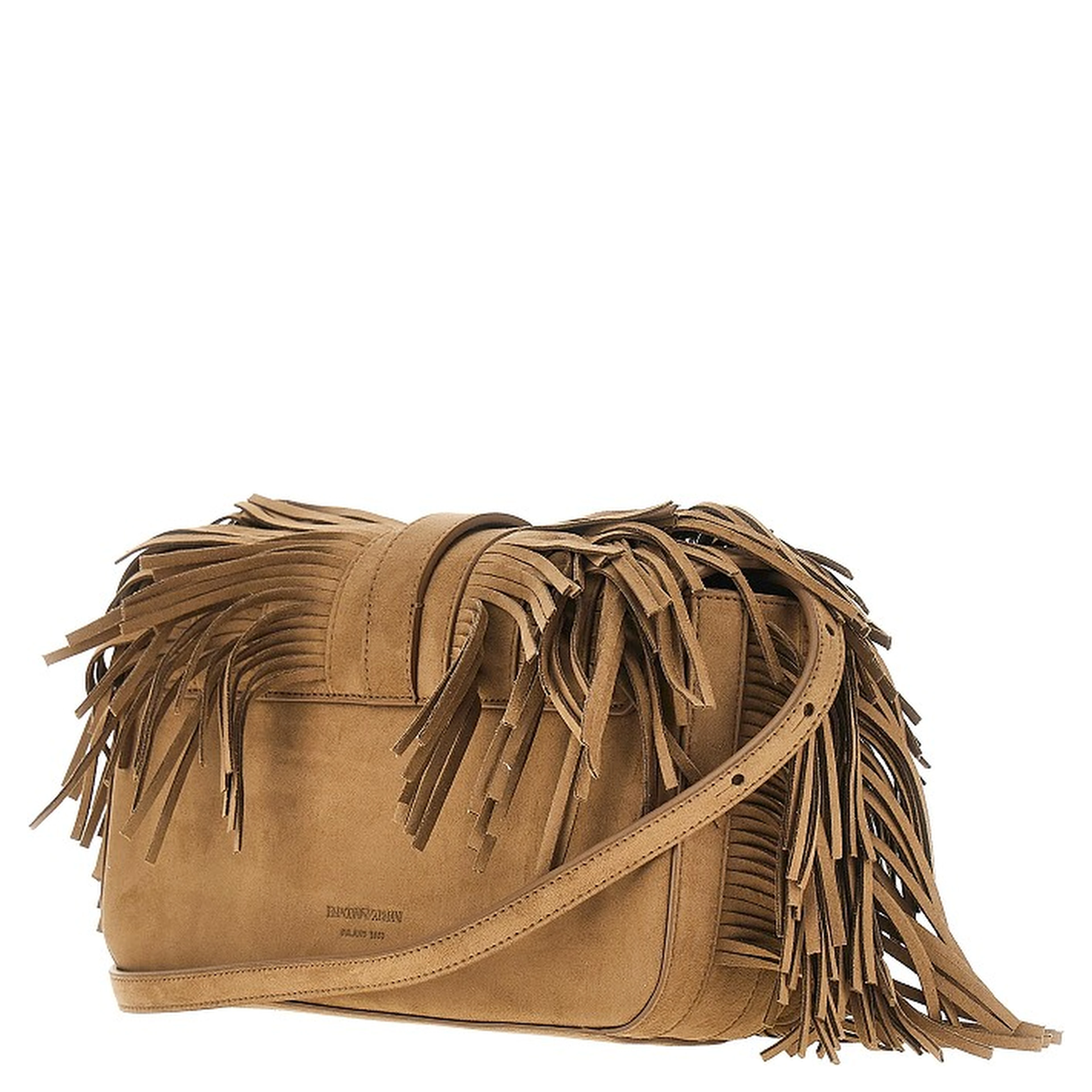 Faux suede leather bag with fringes
