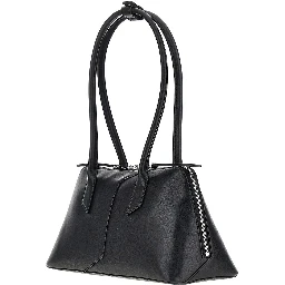 Leather shoulder bag with lettering logo