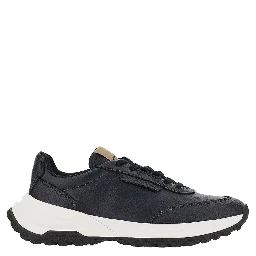 Grained leather sneakers with logo