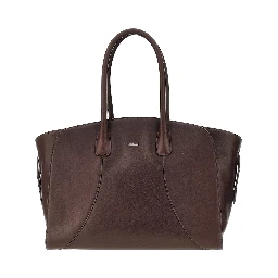 Smooth leather tote bag with logo plate