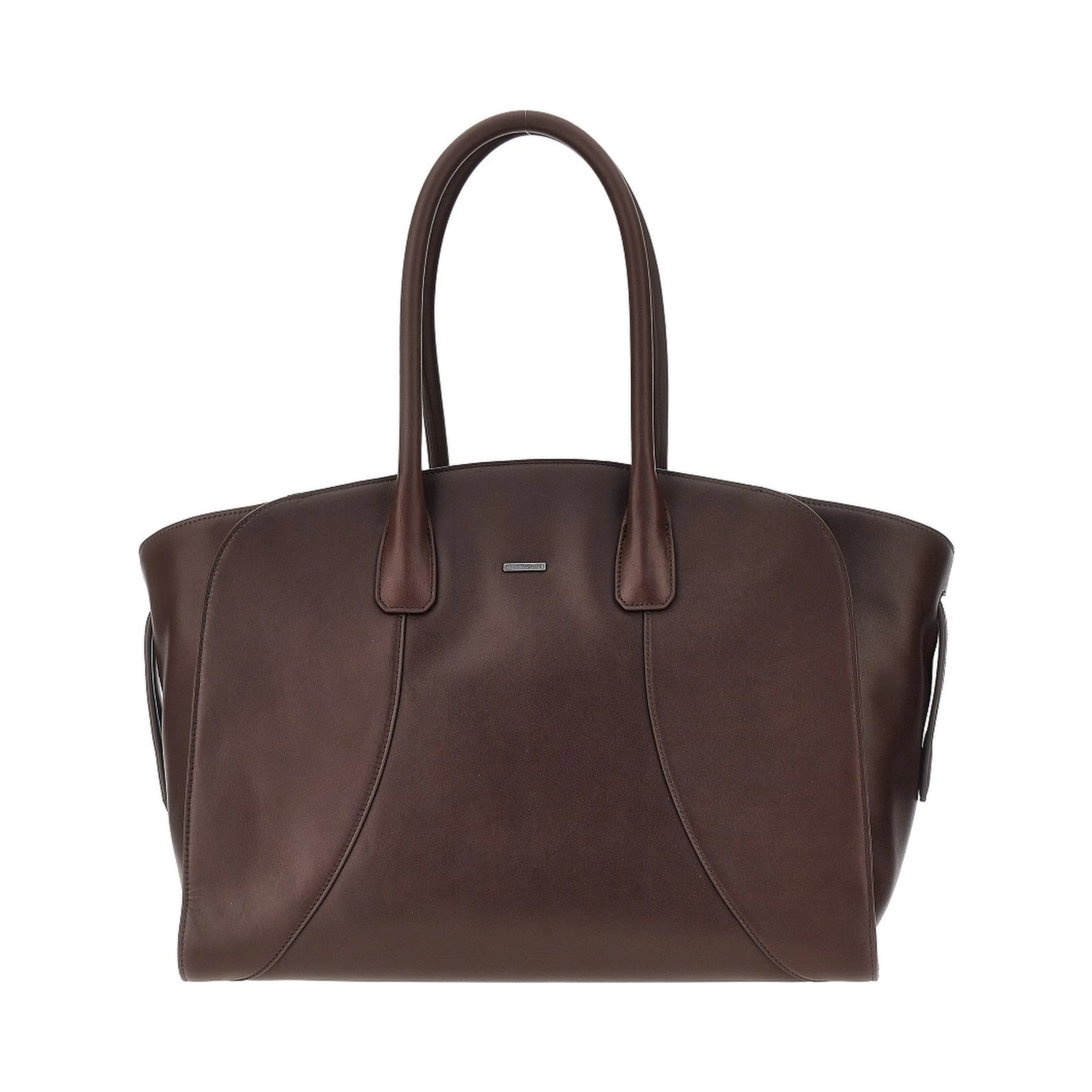 Smooth leather tote bag with logo plate