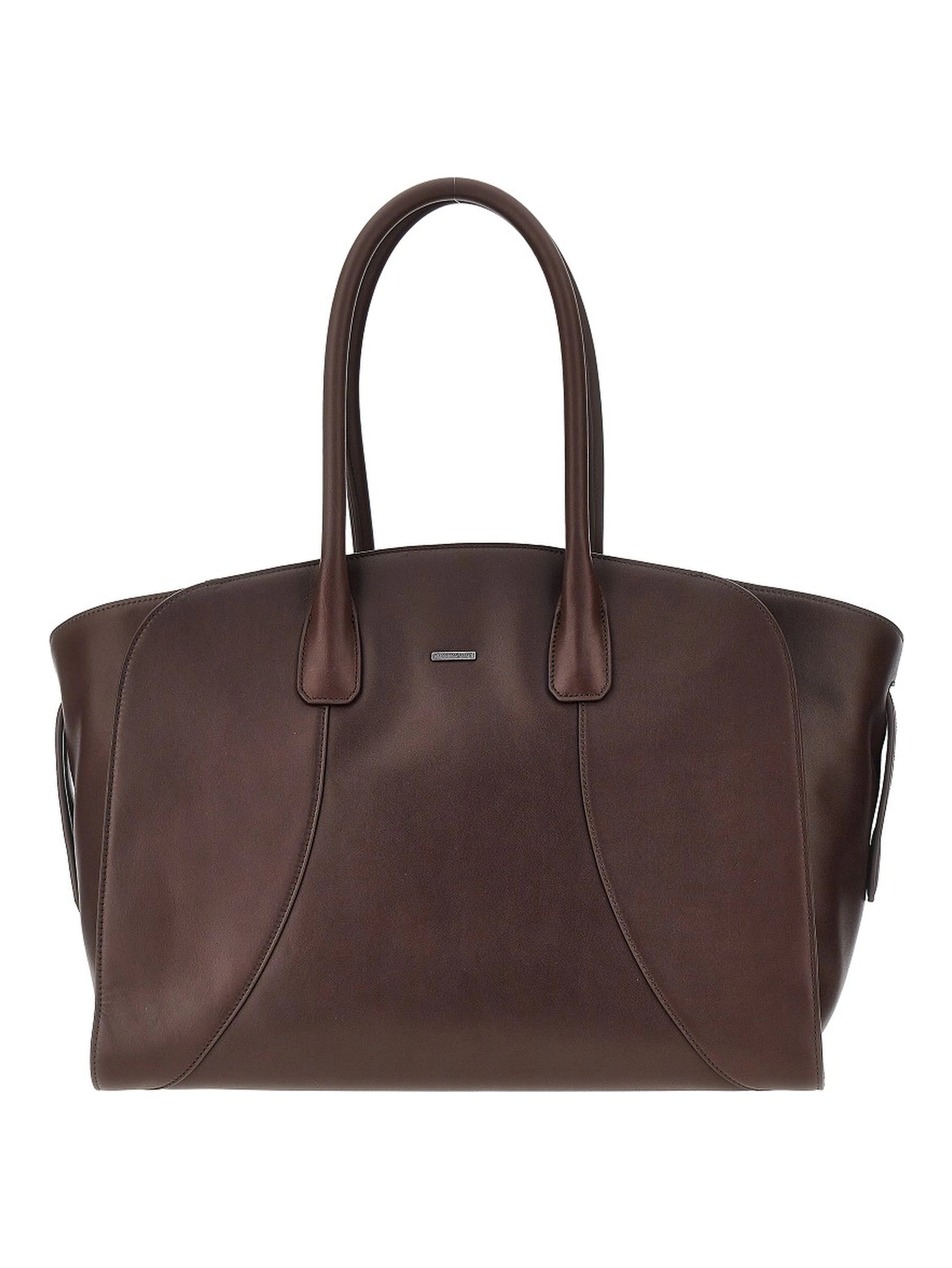 Smooth leather tote bag with logo plate