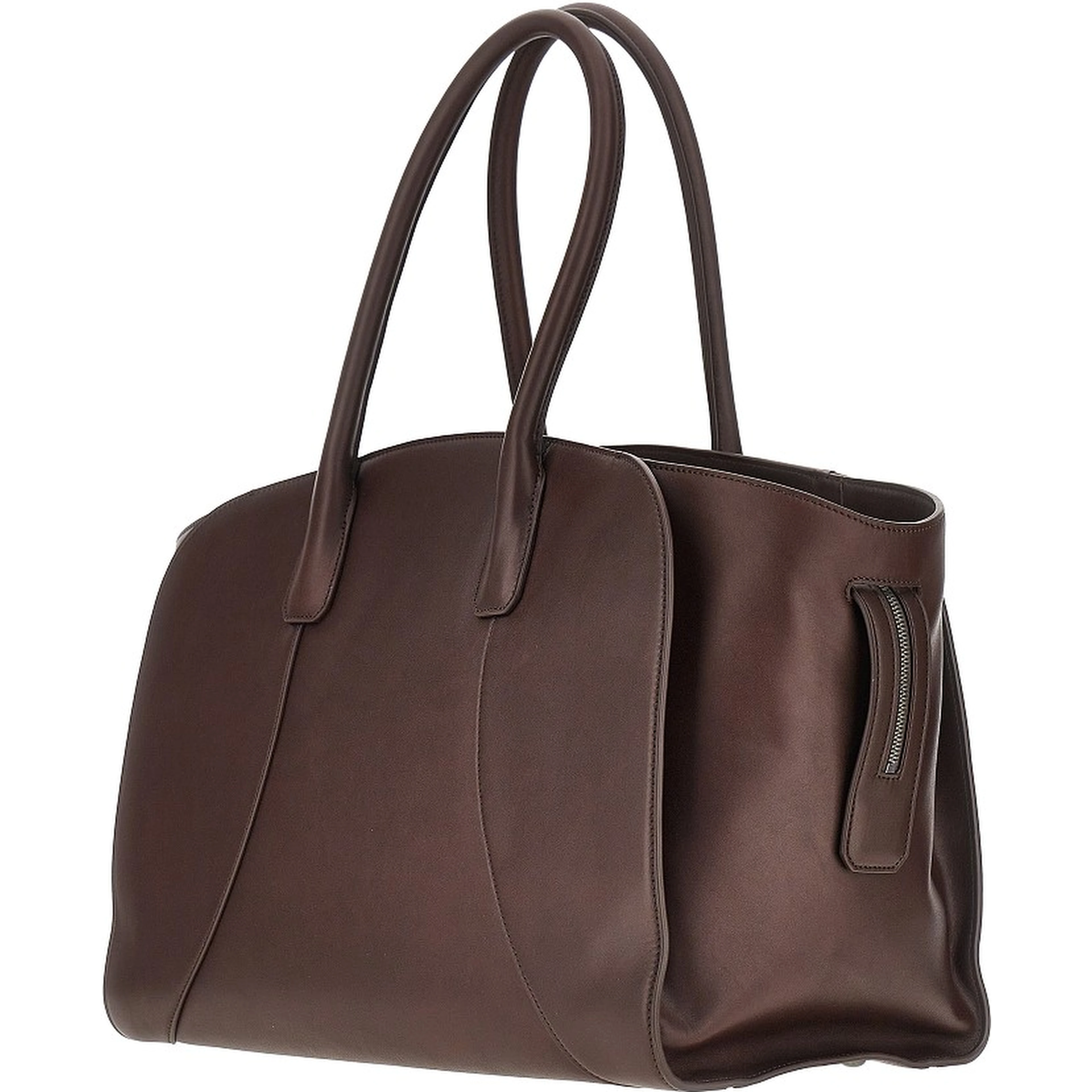 Smooth leather tote bag with logo plate