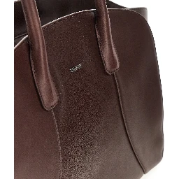 Smooth leather tote bag with logo plate