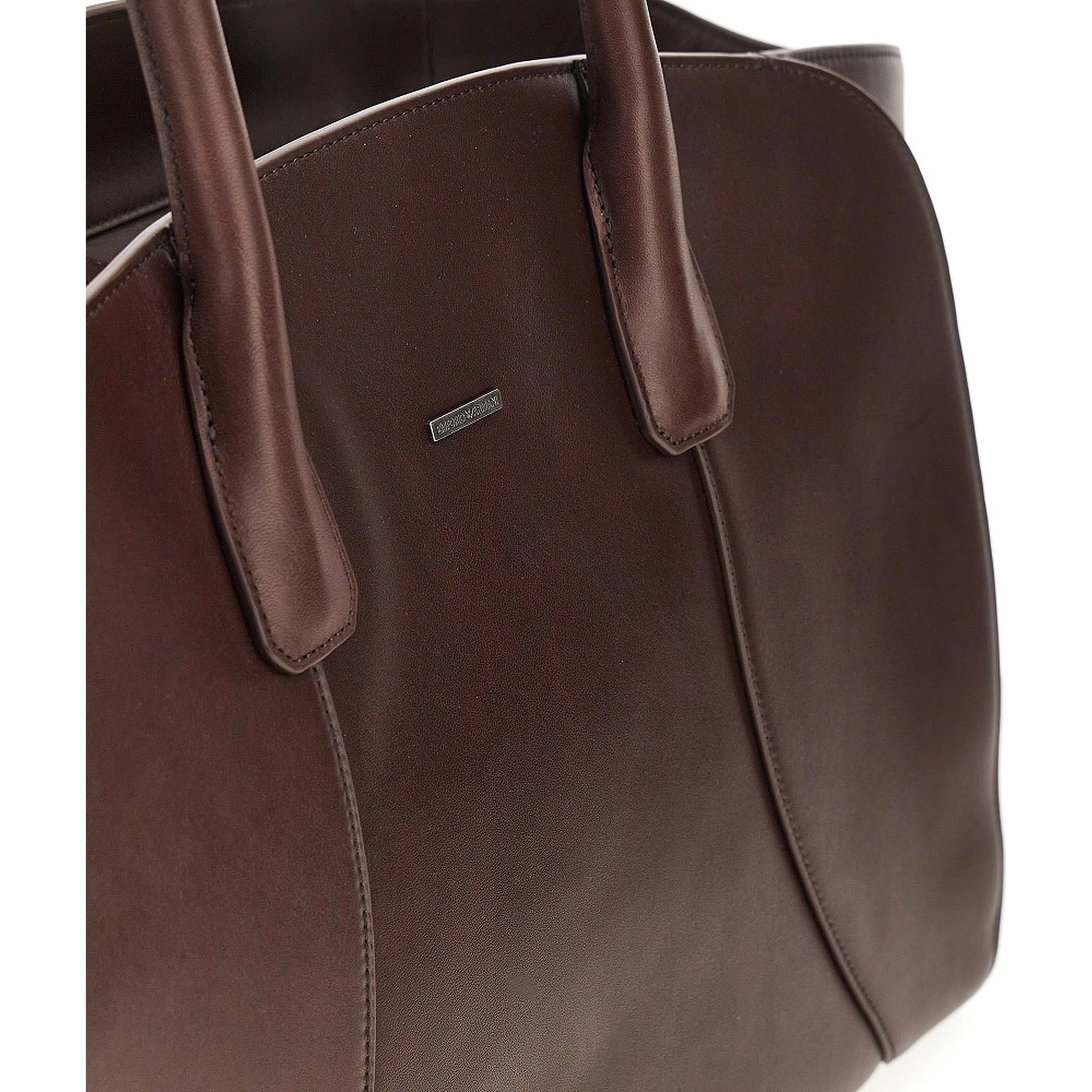 Smooth leather tote bag with logo plate