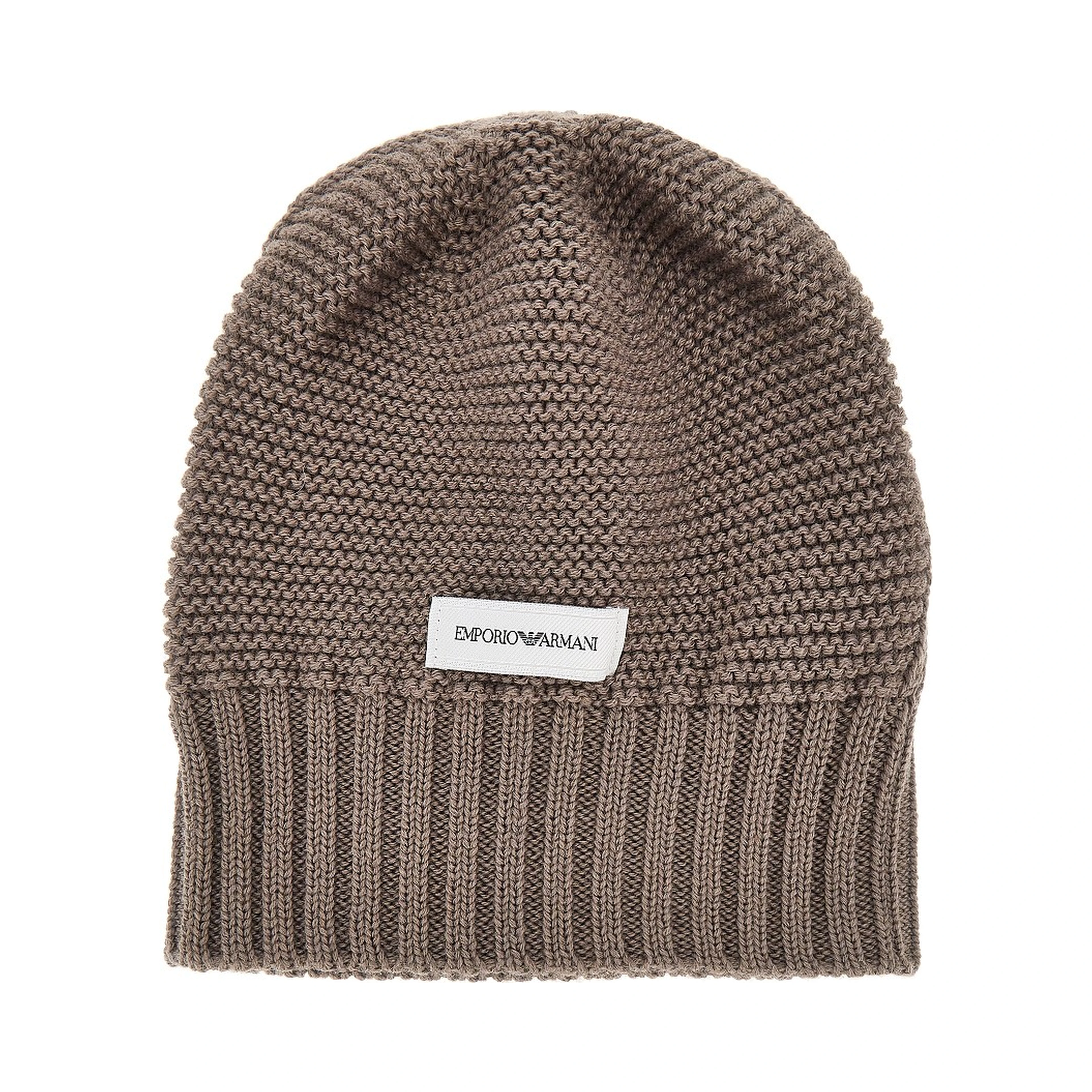 Knitted beanie hat with logo label