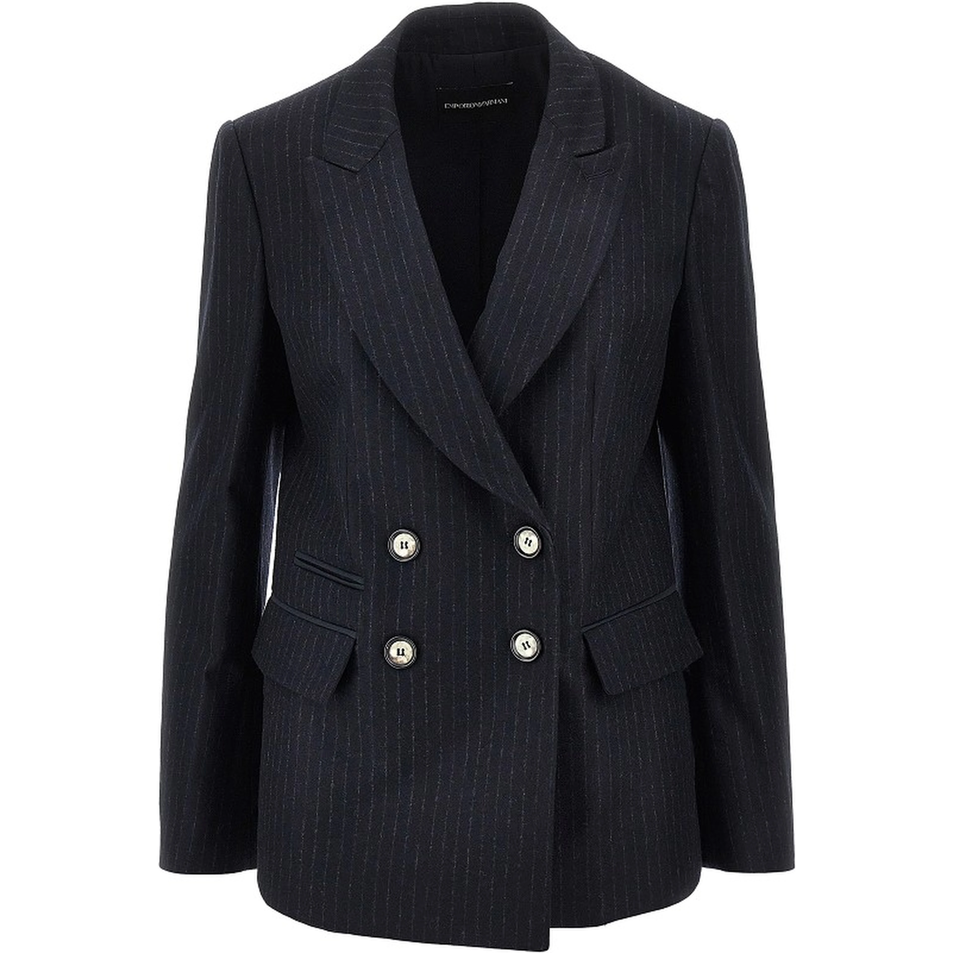 Pinstriped wool-blend double-breasted jacket