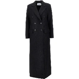 Pressed wool long double-breasted coat