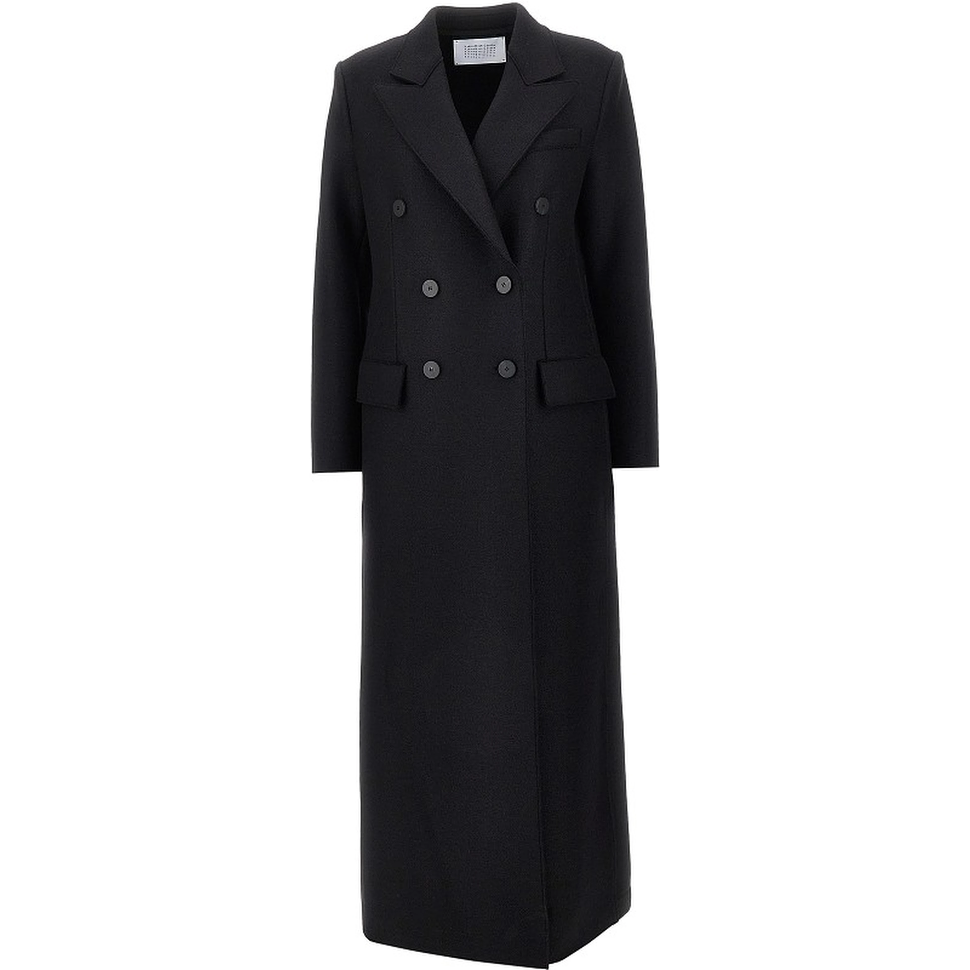 Pressed wool long double-breasted coat