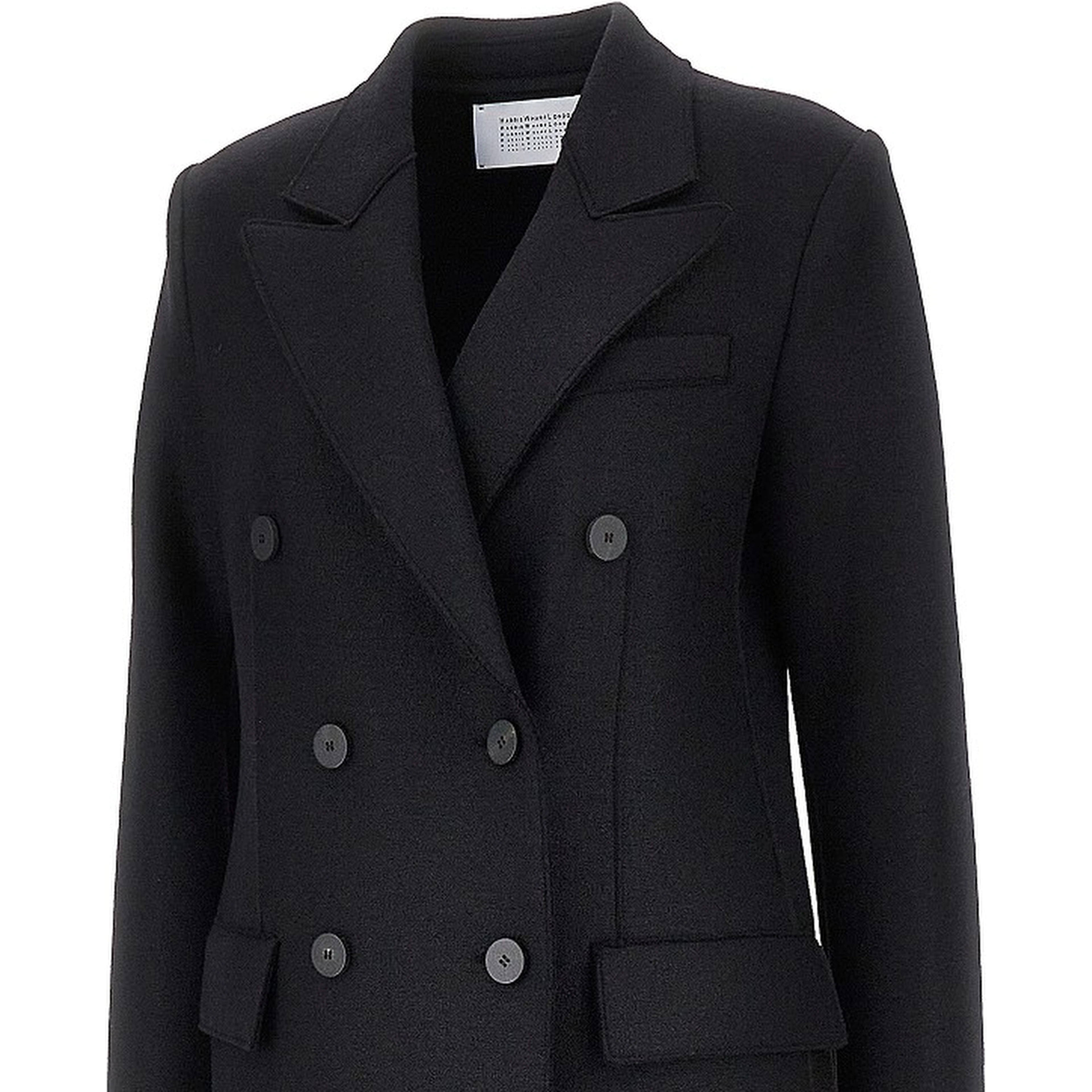 Pressed wool long double-breasted coat