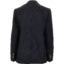 Pinstriped wool-blend double-breasted jacket