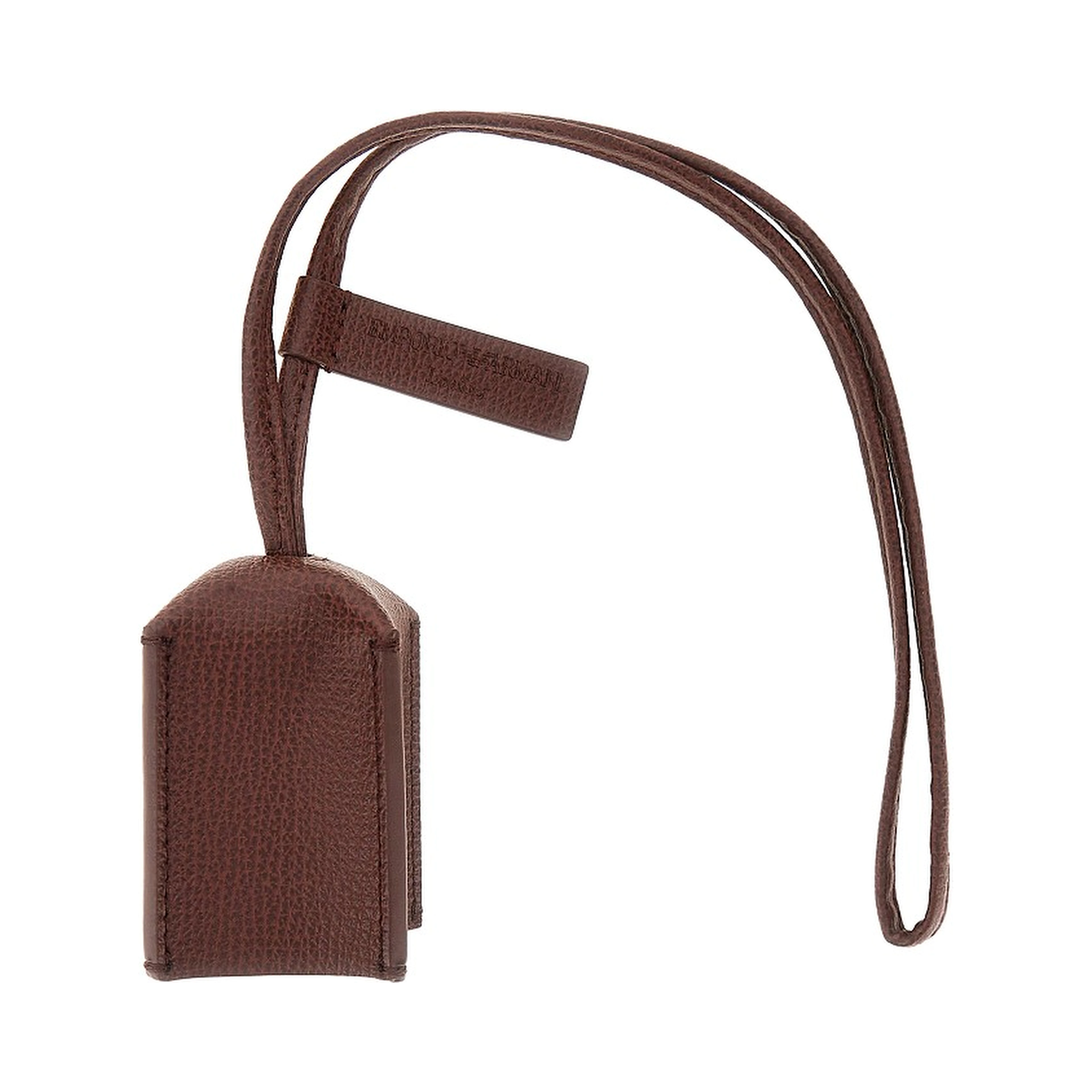 Grained leather charm with logo plate