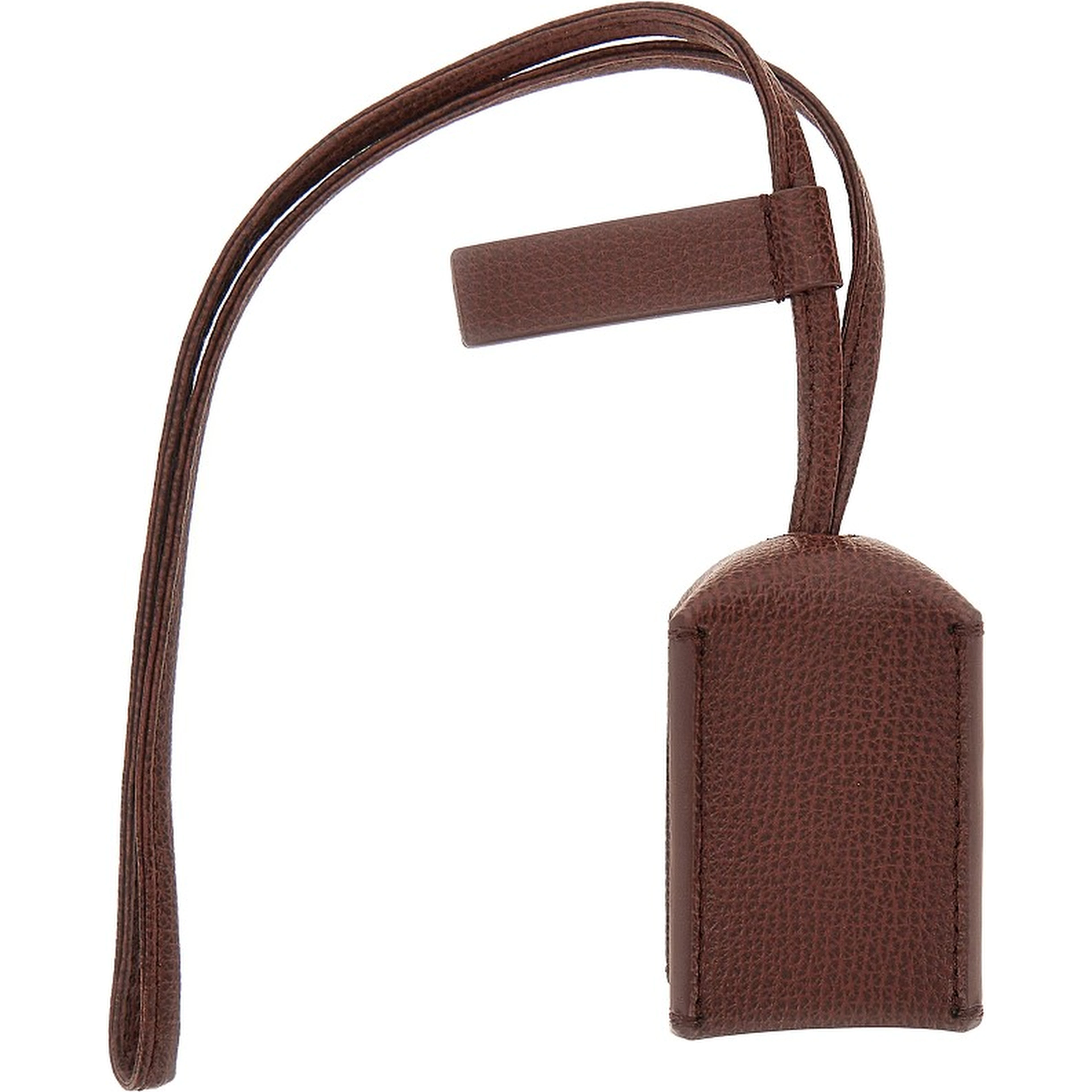 Grained leather charm with logo plate