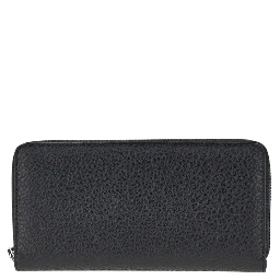 Grained leather zip-around wallet