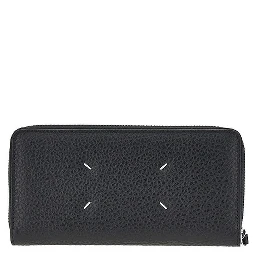 Grained leather zip-around wallet