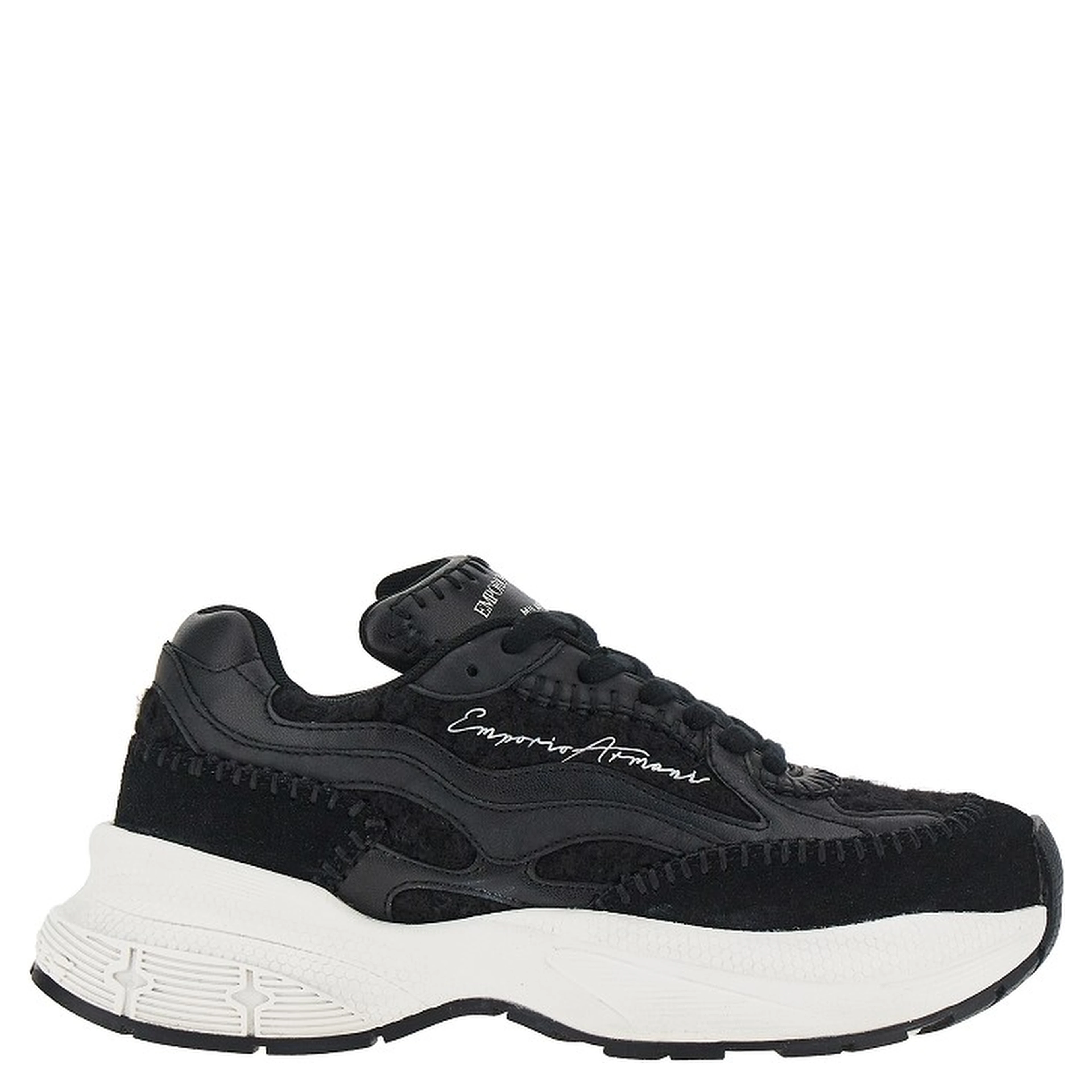 Knitted sneakers with faux leather details