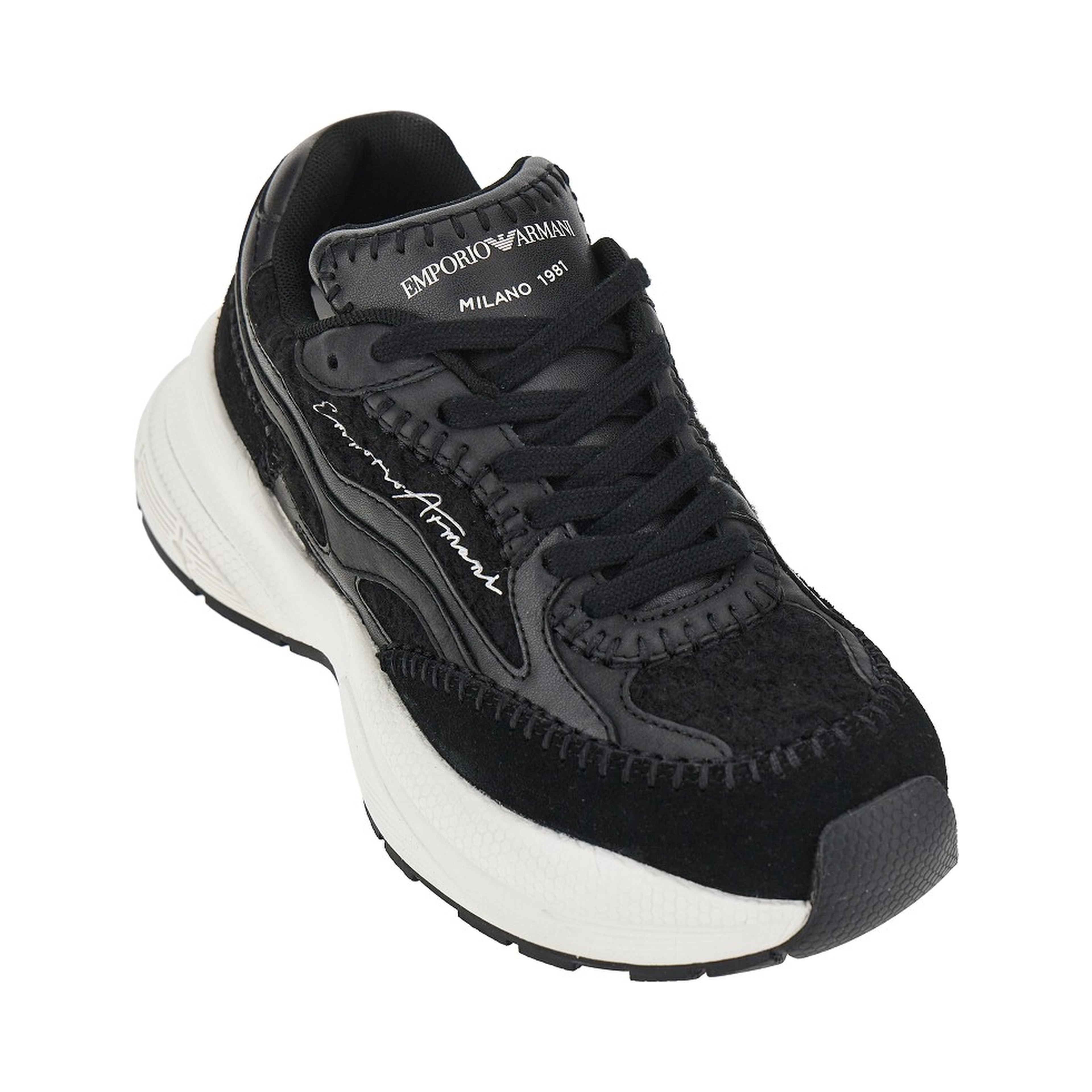Knitted sneakers with faux leather details