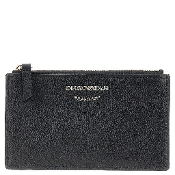 Grained leather card holder with logo