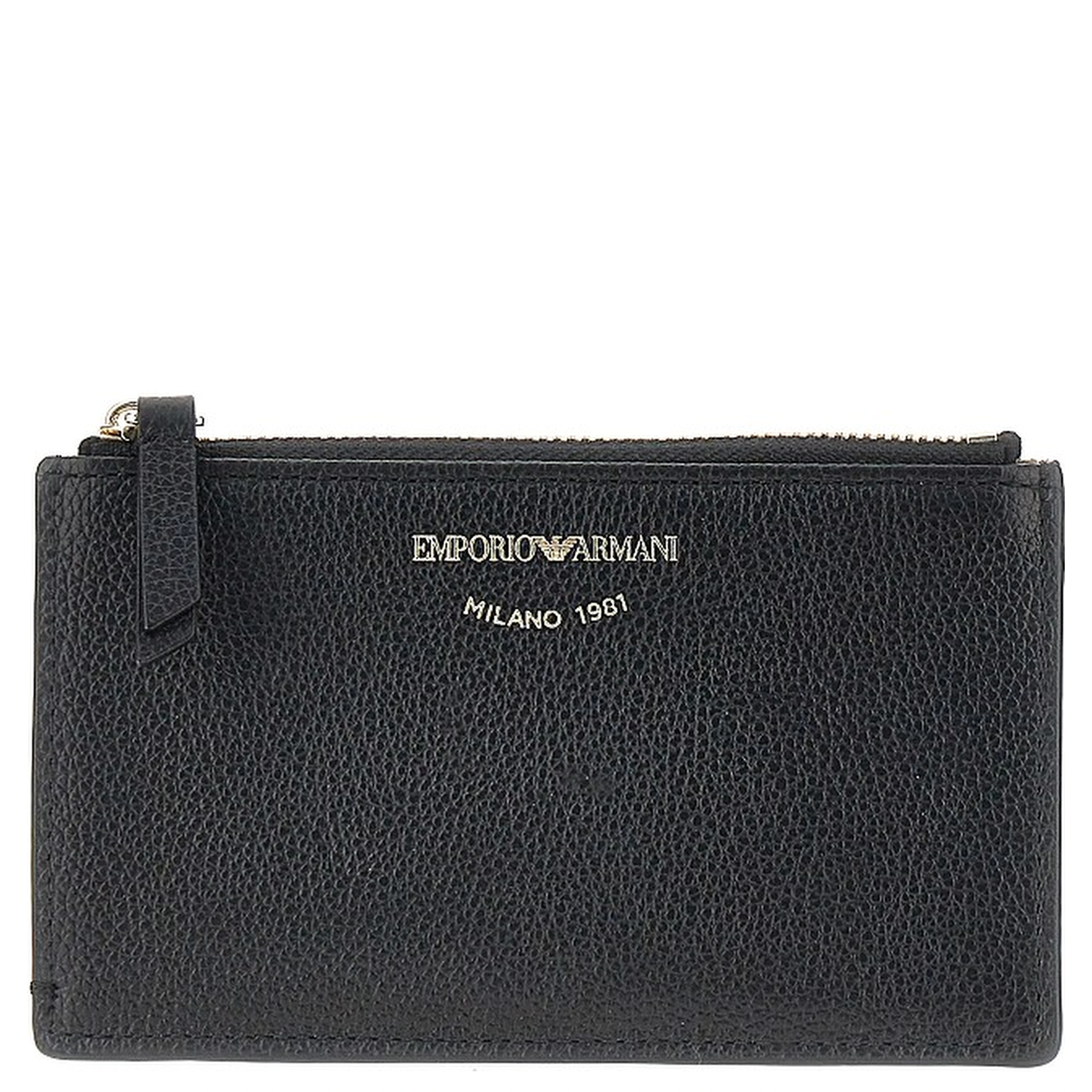 Grained leather card holder with logo