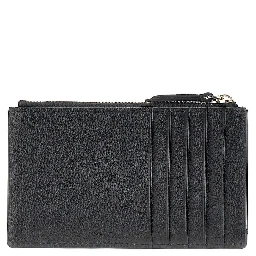 Grained leather card holder with logo