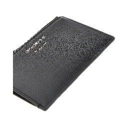 Grained leather card holder with logo