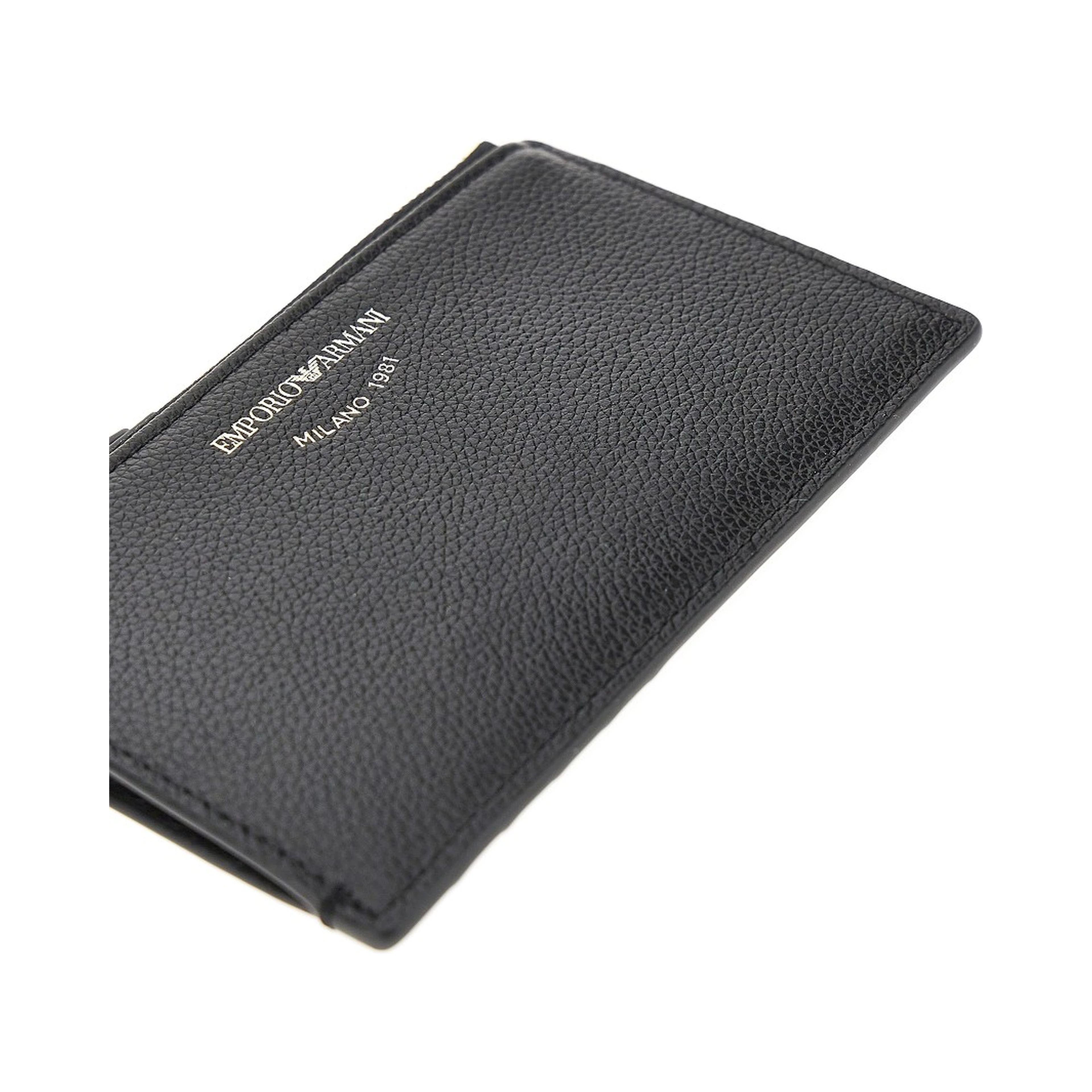 Grained leather card holder with logo