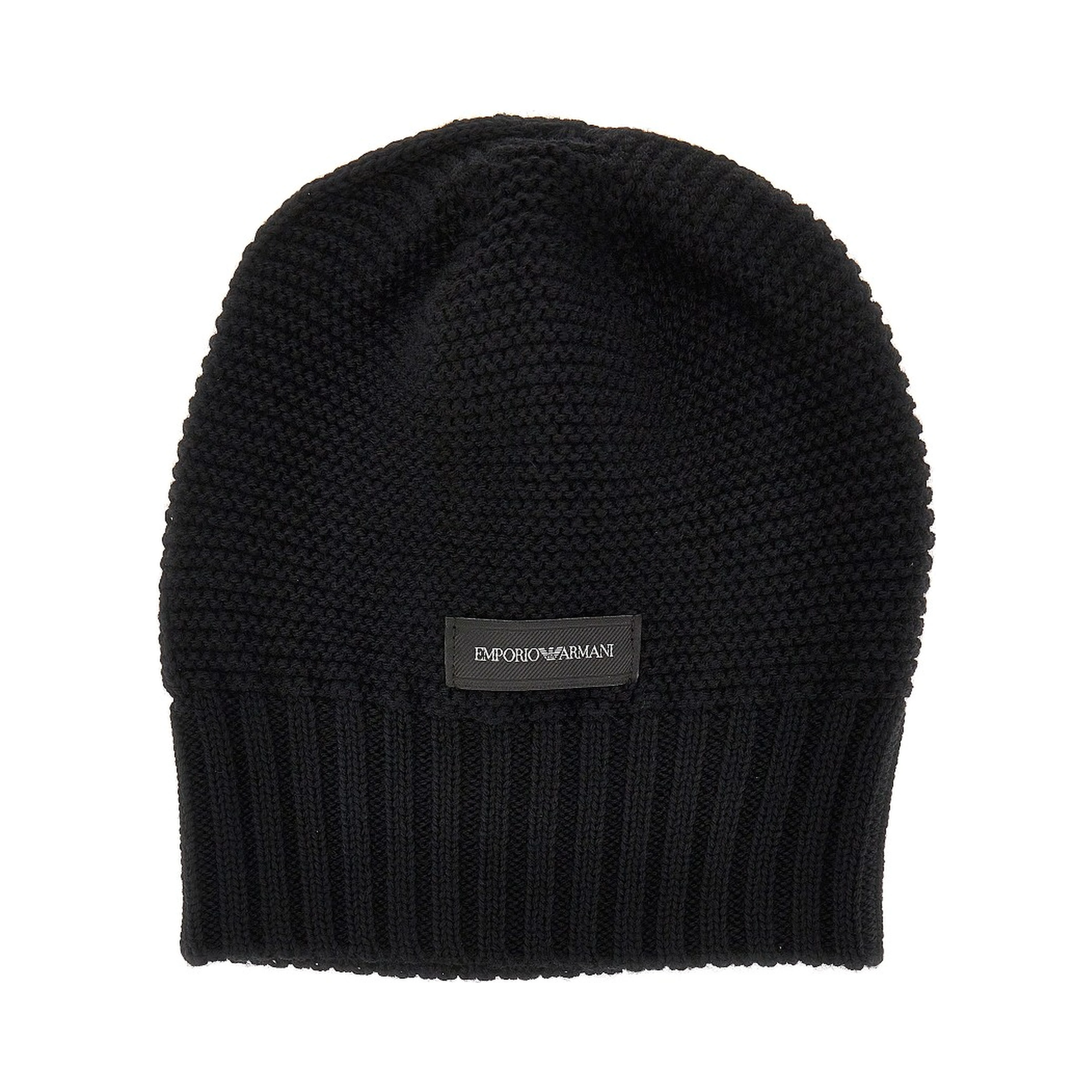 Knitted beanie hat with logo label