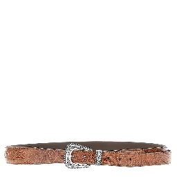 Engraved buckle leather belt