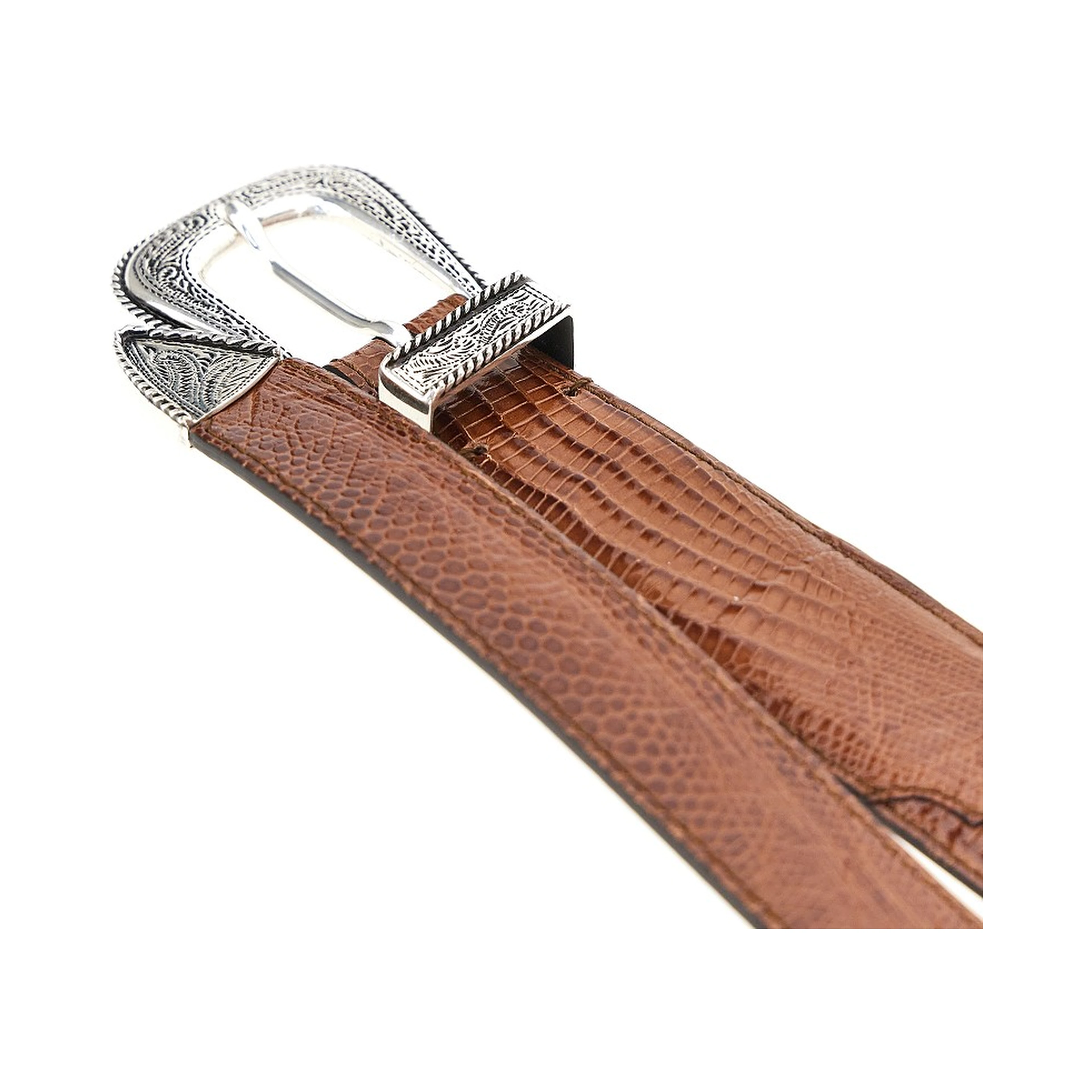 Engraved buckle leather belt