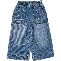 Embroidered flowers denim pants