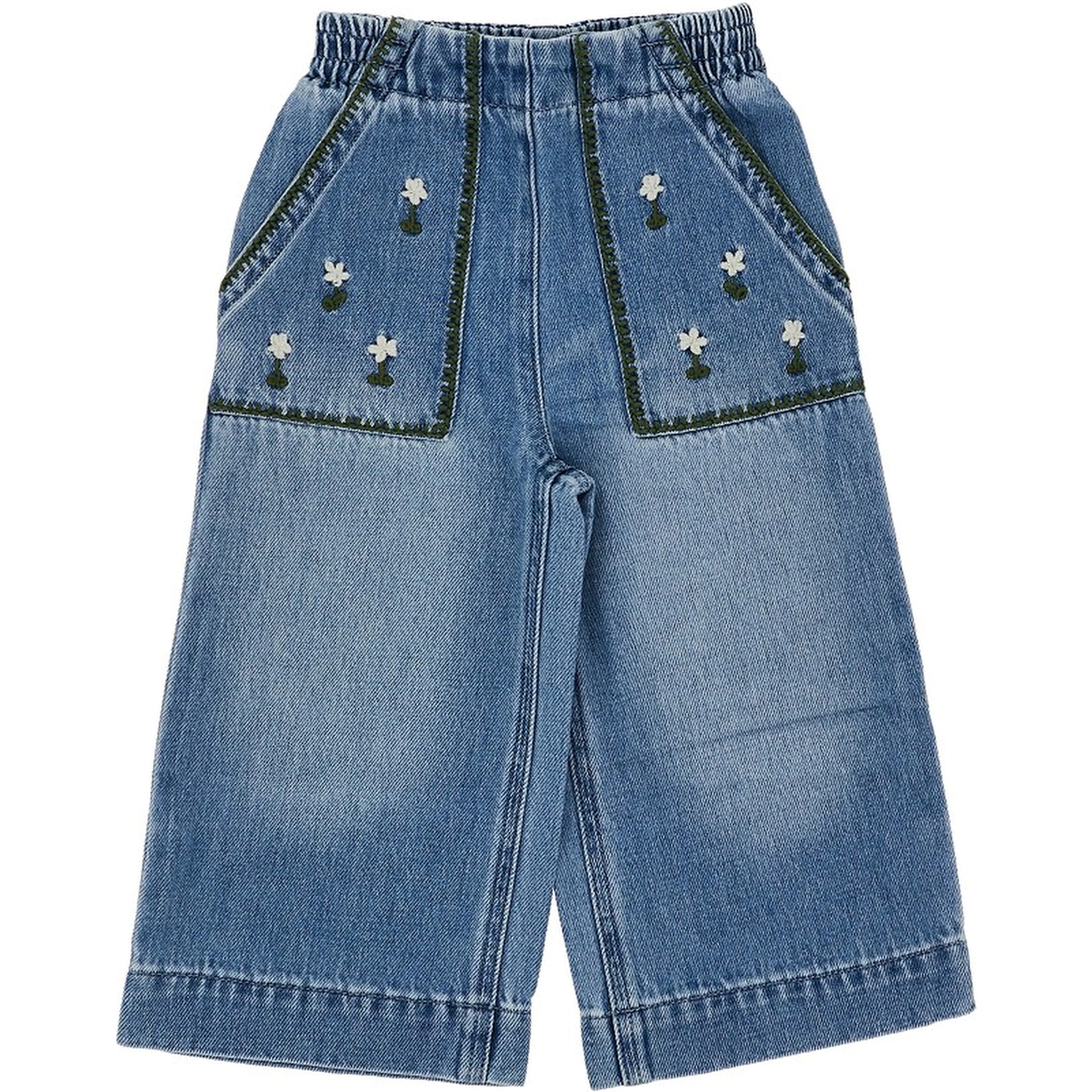 Embroidered flowers denim pants