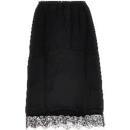 Satin midi skirt with lace trim