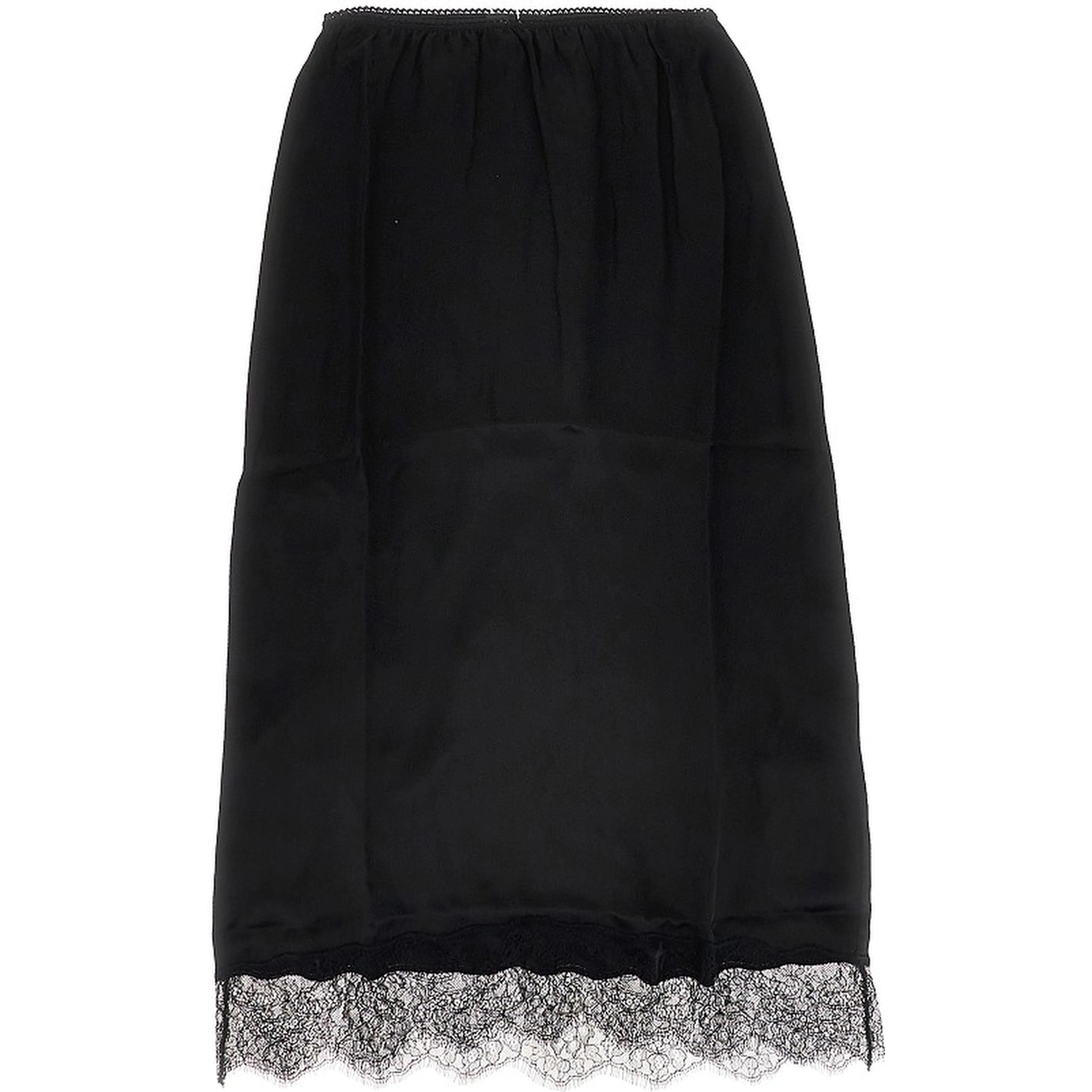 Satin midi skirt with lace trim