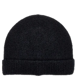 Cashmere beanie hat with leather logo patch