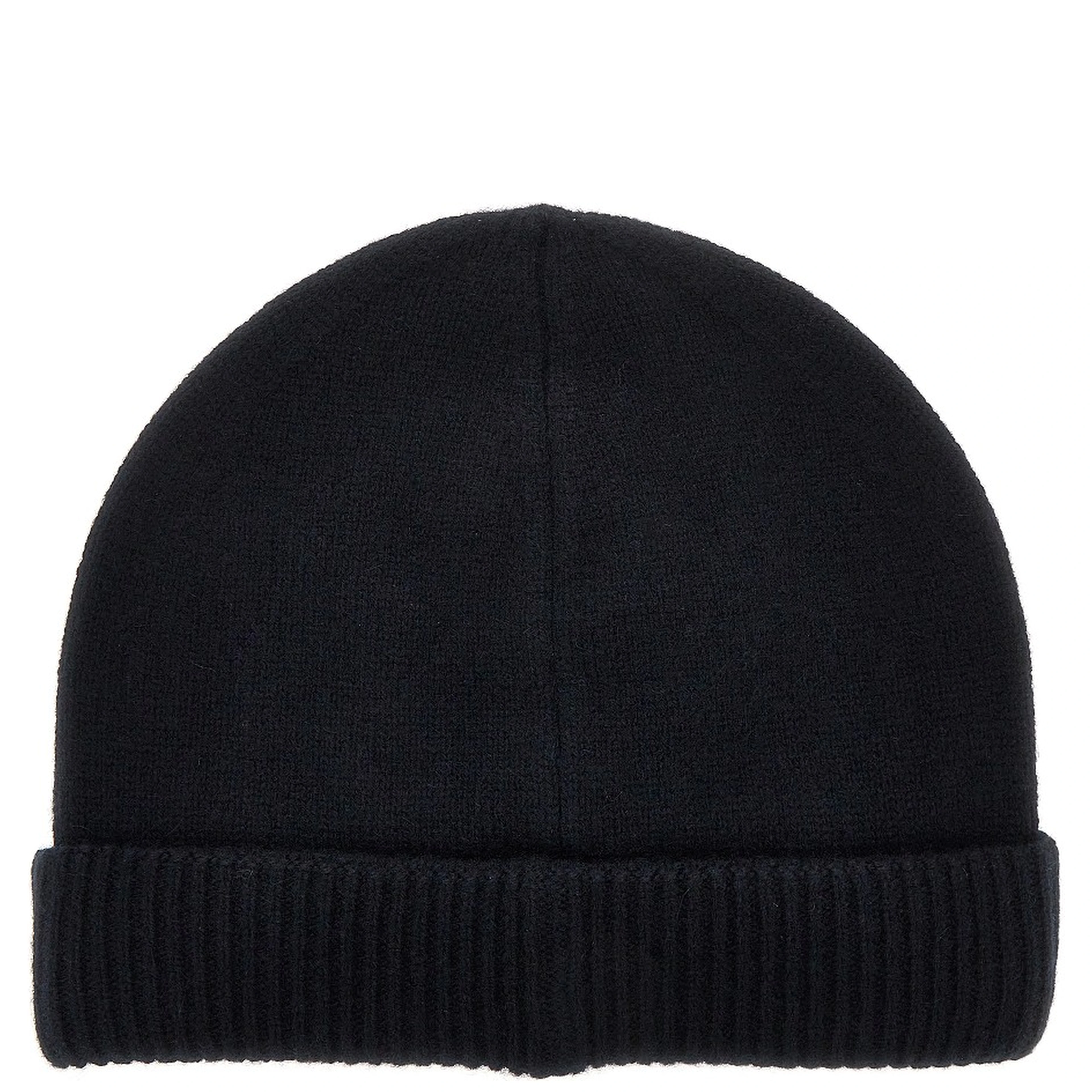 Cashmere beanie hat with leather logo patch