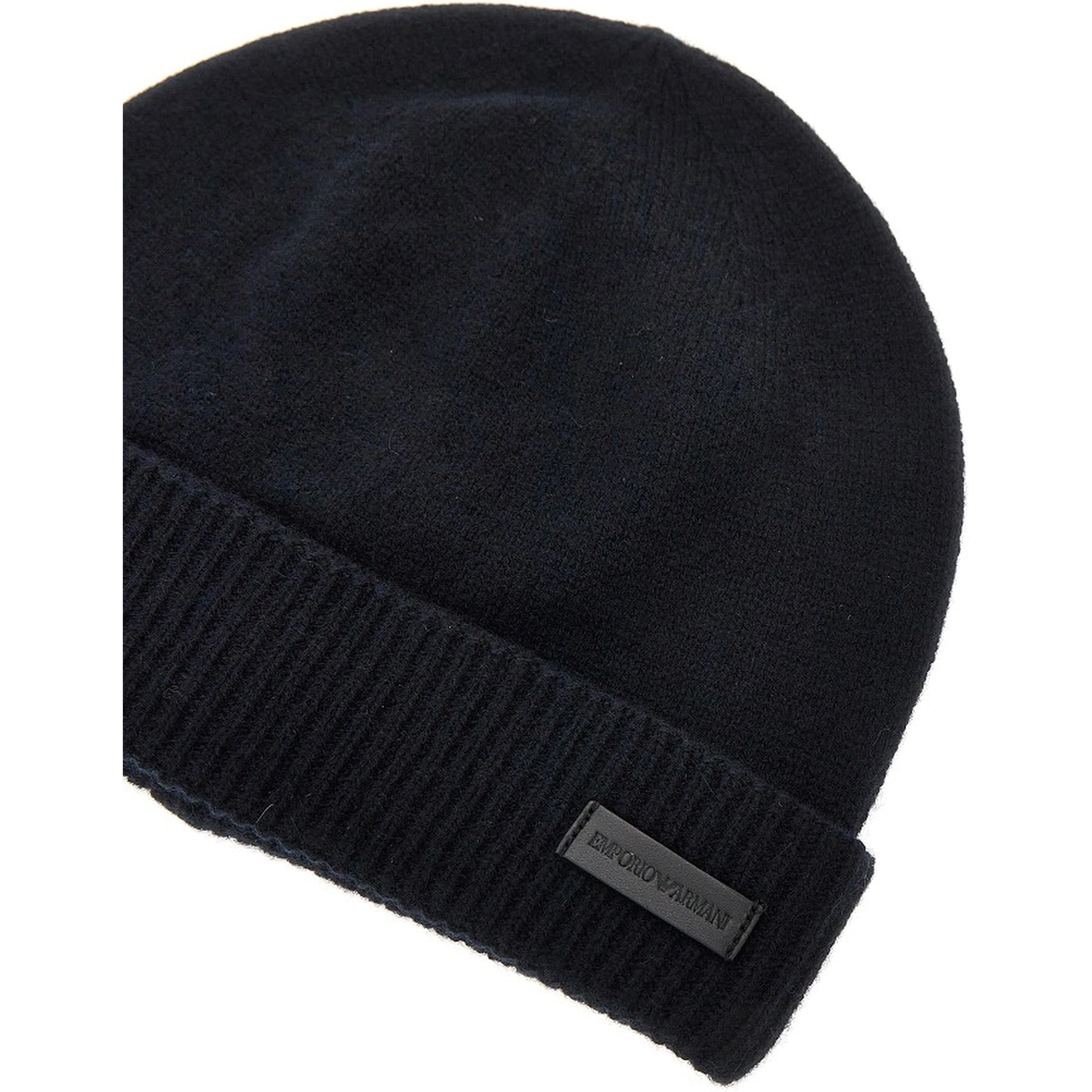 Cashmere beanie hat with leather logo patch