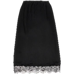 Satin midi skirt with lace trim