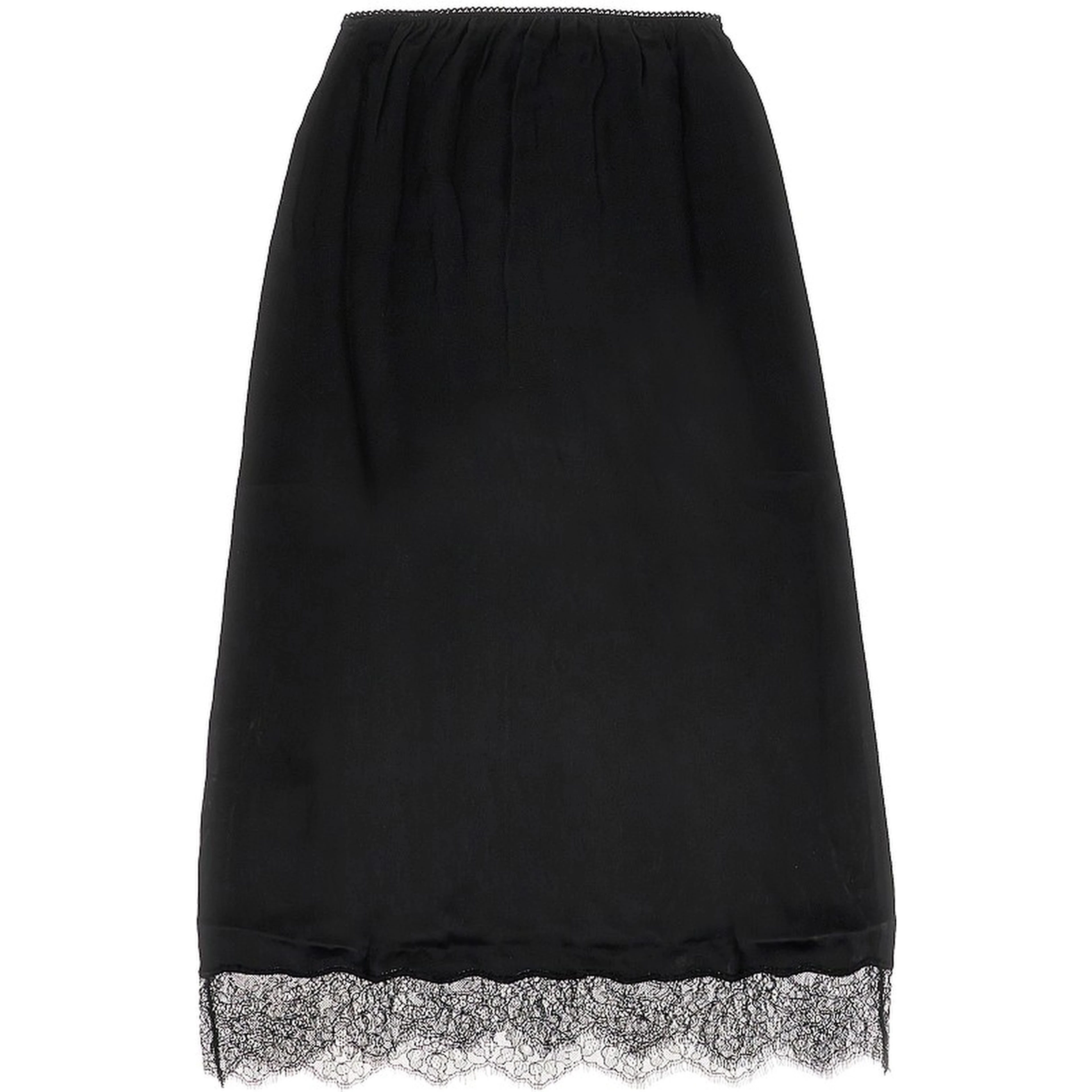 Satin midi skirt with lace trim