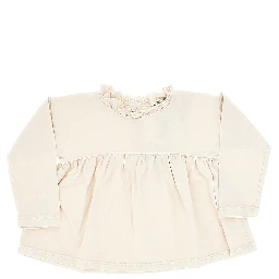 Ruffled neckline cotton T-shirt