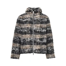 Check wool-blend full-zip hoodie