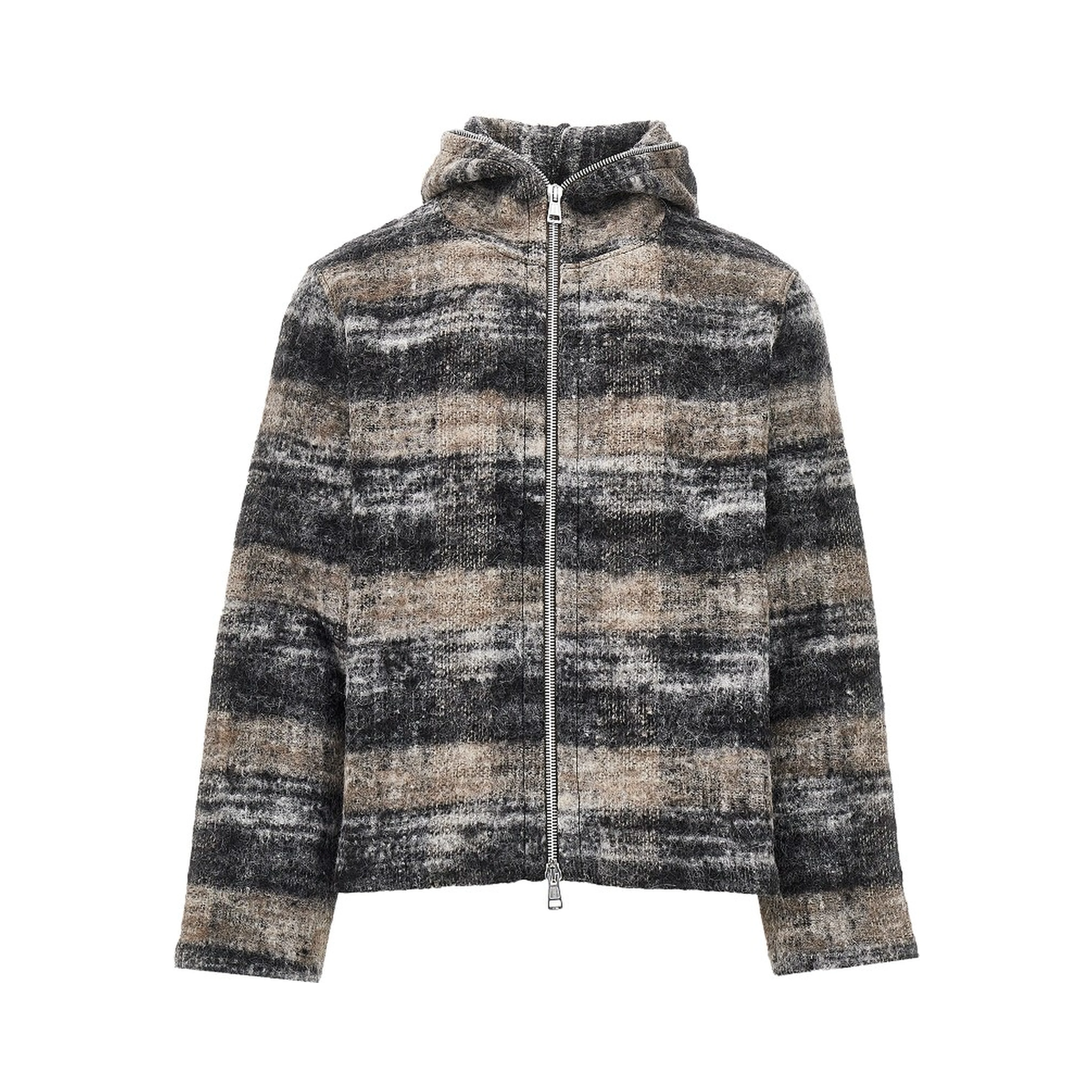 Check wool-blend full-zip hoodie