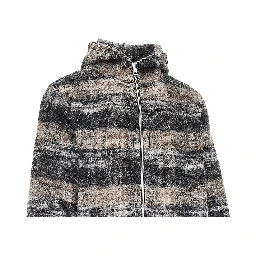 Check wool-blend full-zip hoodie