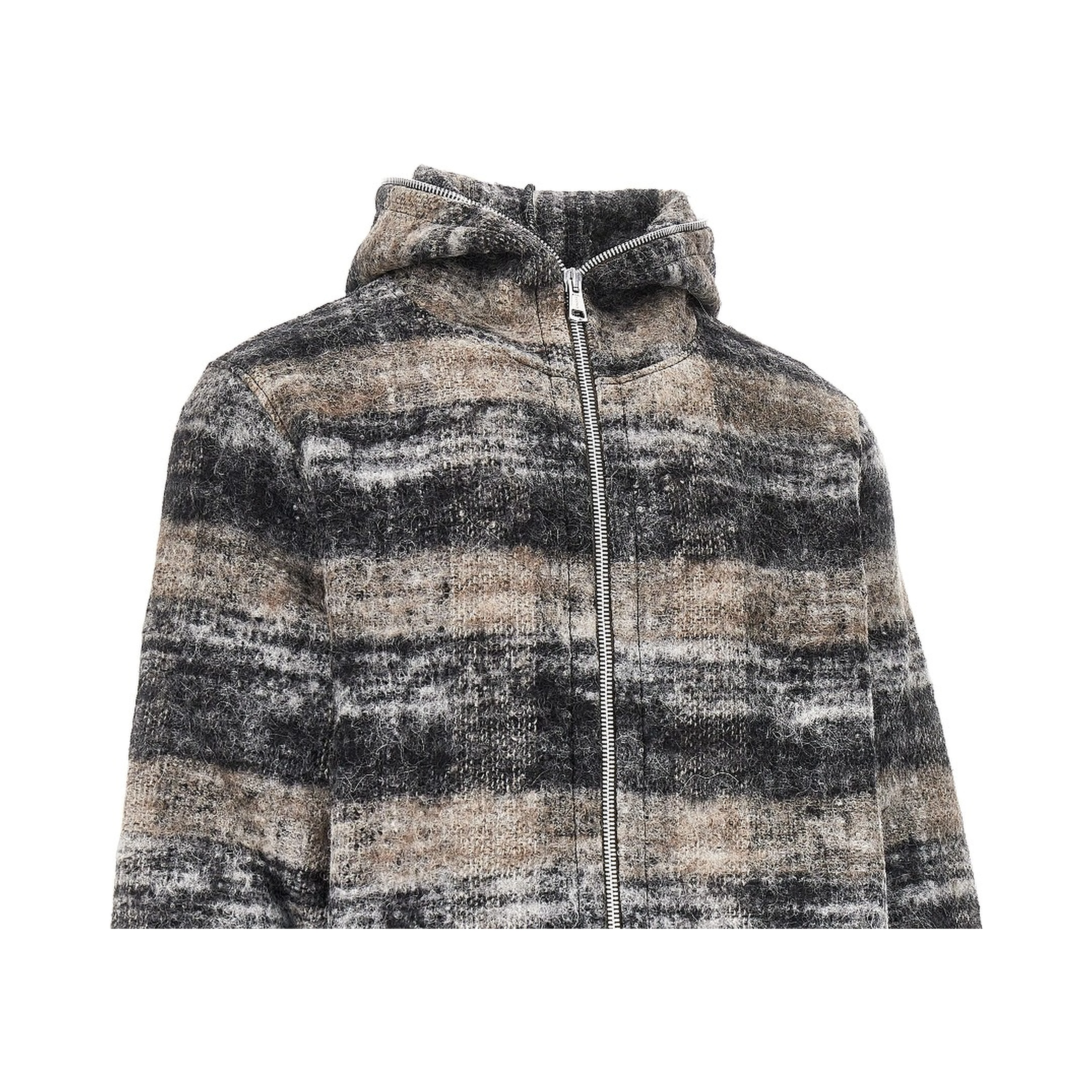 Check wool-blend full-zip hoodie