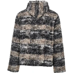Check wool-blend full-zip hoodie