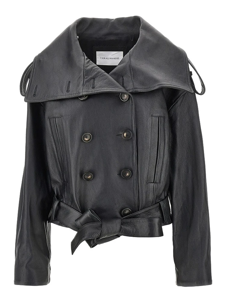 Leather double-breasted jacket