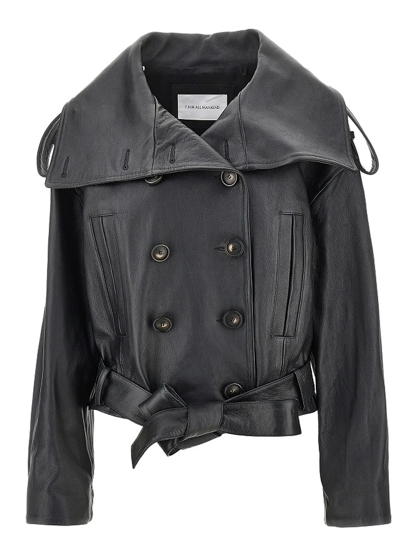 Leather double-breasted jacket