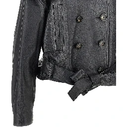 Leather double-breasted jacket